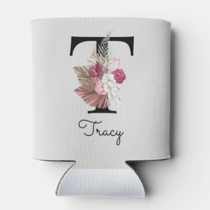 Porta-lata Floral Rosa Monograma Inicial T