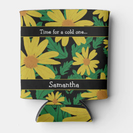 Porta-lata Flores amarelas margaridas com folhas verdes