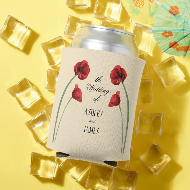 Porta-lata Flores Arqueadas de Papoula Vermelha Casamento Mod (Verão in situ)