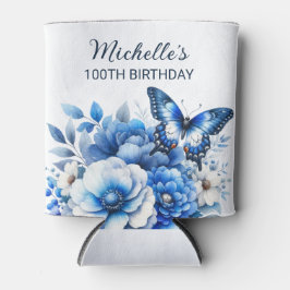 Porta-lata Flores Azuis Borboletas Elegantes 100º Aniversário