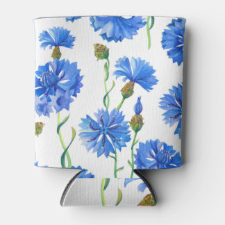 Porta-lata Flores azuis: flor de aquarela sem costura.