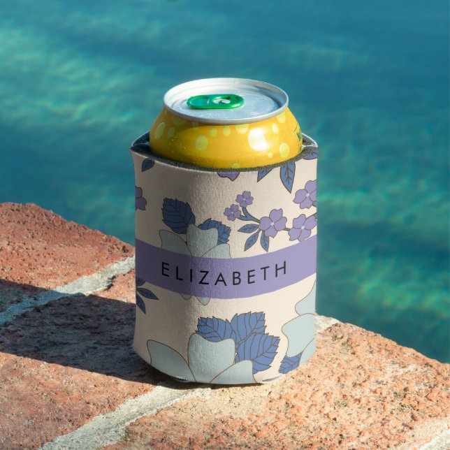 Porta-lata Flores Azuis, Flores Roxas, Floral, Seu Nome (Piscina in situ)
