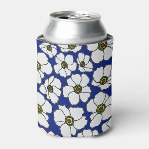 Porta-lata Flores Brancas Azuis Tropicais