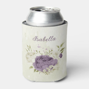 Porta-lata flores brancas cor de malva folhagem casamento