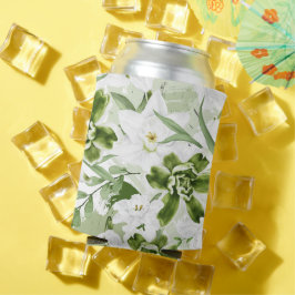 Porta-lata Flores Brancas de Aquarela 2