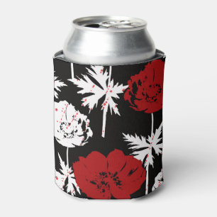 Porta-lata Flores brancas e vermelhas em preto