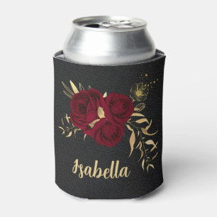 Porta-lata Flores burgundy elegantes - preto