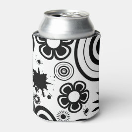 Porta-lata Flores caprichosas em preto e branco, círculos, re