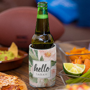 Porta-lata Flores Cor d'Água Moderna Rosa & Nome & Alô