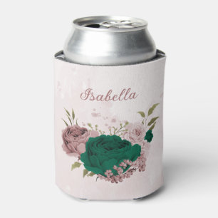 Porta-lata flores cor-de-rosa verde esmeralda casamento