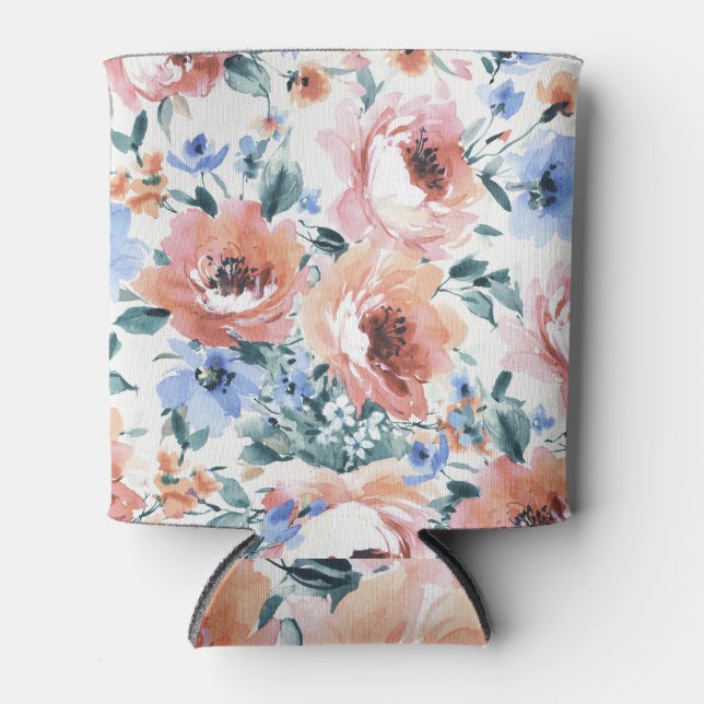 Porta-lata Flores de aquarela, ilustração uniforme de padrões (Frente)