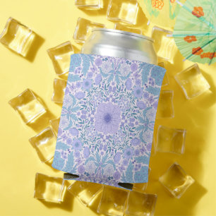 Porta-lata Flores de jardim retrô em azul e violeta