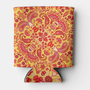 Porta-lata Flores desenhadas à mão, morangos, padrão de colhe