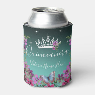 Porta-lata Flores e borboletas Princesa Quinceanera azul