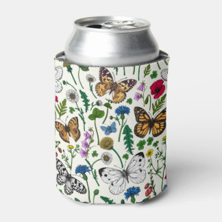 Porta-lata Flores e borboletas selvagens em branco