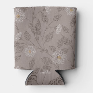 Porta-lata Flores e folhas bordadas, design sem costura.