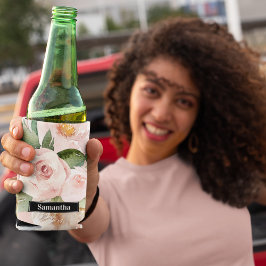 Porta-lata Flores e Nome de Aquarela Rosa Modernos Pastel