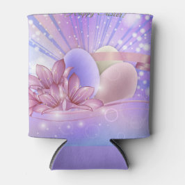 Porta-lata Flores e ovos num fundo pastel colorido
