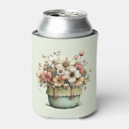 Porta-lata Flores em Vasos Aconchegante Estilo Shabby Fofo