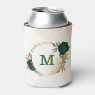 Porta-lata flores esmeralda verde e dourado bege