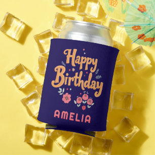 Porta-lata Flores Florais Feliz Aniversário Handlettering
