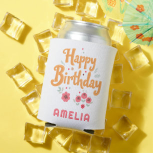 Porta-lata Flores Florais Feliz Aniversário Handlettering