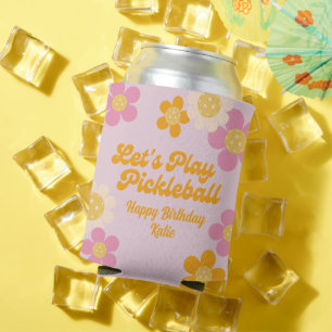 Porta-lata Flores Laranja Cor-de-Pickleball Retro-Rosa