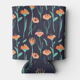 Porta-lata Flores Laranja Fantasias: Padrão Escuro Aquarela.