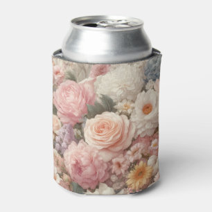 Porta-lata Flores Pastel Estilo Xadrez Rosa Floral