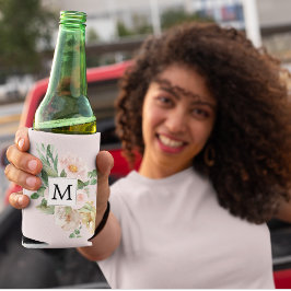 Porta-lata Flores Rosa Cor-de-Água Moderna Monogramadas