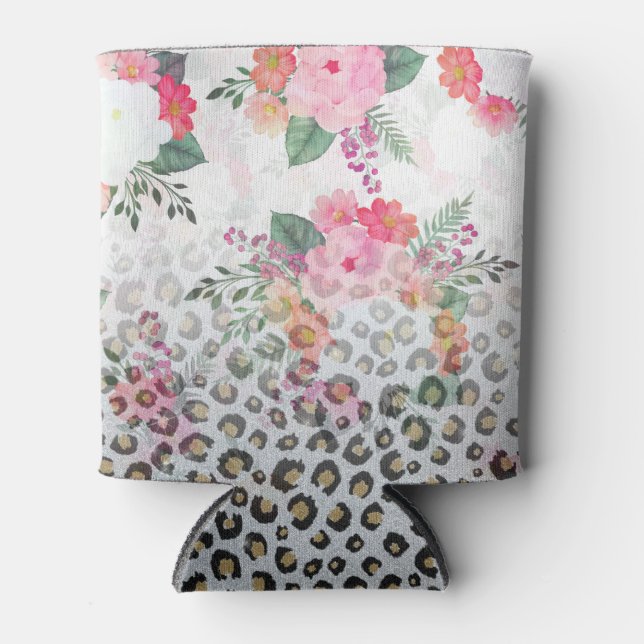 Porta-lata Flores-rosa-impressas, pretas, Douradas prateadas, (Frente)