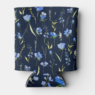 Porta-lata Flores Rusticas Azuis: Ilustração Botânica.