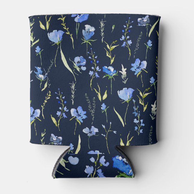 Porta-lata Flores Rusticas Azuis: Ilustração Botânica. (Frente)