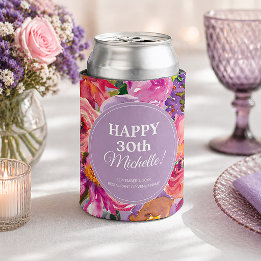 Porta-lata Flores Silvestres Aguarela Roxo Rosa Aniversário d