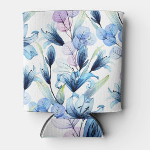 Porta-lata Flores transparentes, padrão uniforme de aquarela