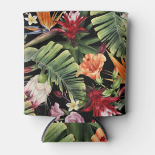 Porta-lata Flores tropicais: cor d'água, padrão floral sem co
