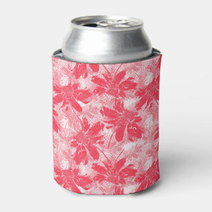 Porta-lata Flores vermelhas em branco.