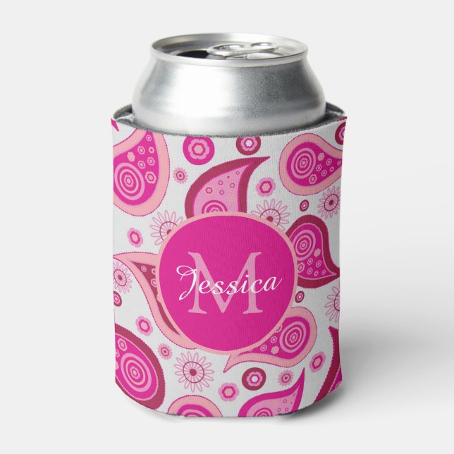 Porta-lata Fofo Paisley Rosa Personalizado (Can Front)