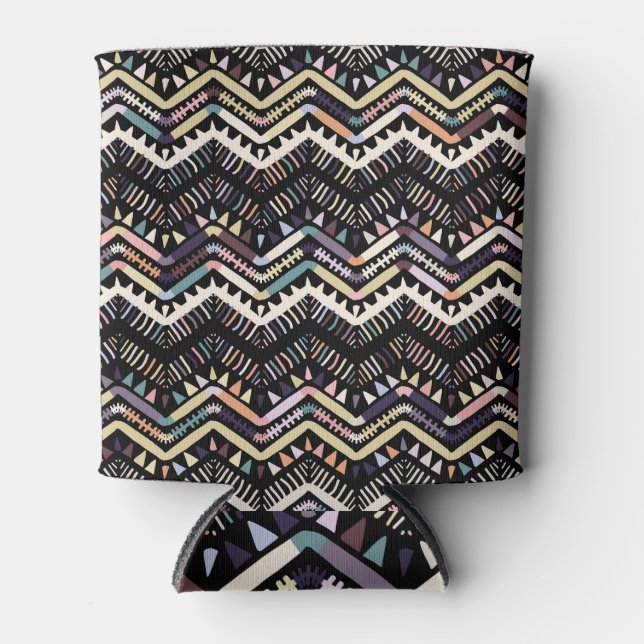 Porta-lata Folclore geométrico Ikat, padrão asteca tribal. (Frente)