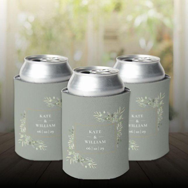 Porta-lata Folhagem Verde da Noiva (Sage Green Wedding Greenery Foliage Can Cooler)