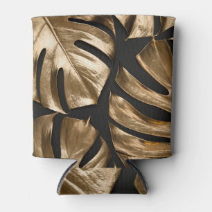 Porta-lata Folhas criativas de monstera, fundo negro.