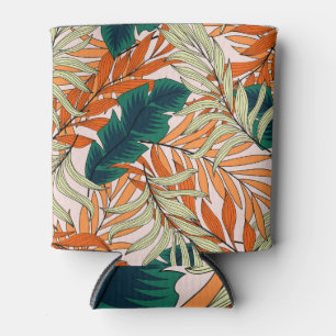 Porta-lata Folhas de bege verde tropical, padrão sem costura.