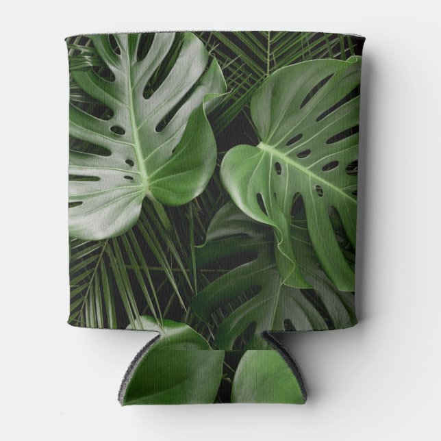 Porta-lata Folhas de Monstera, layout tropical de luxo. (Frente)