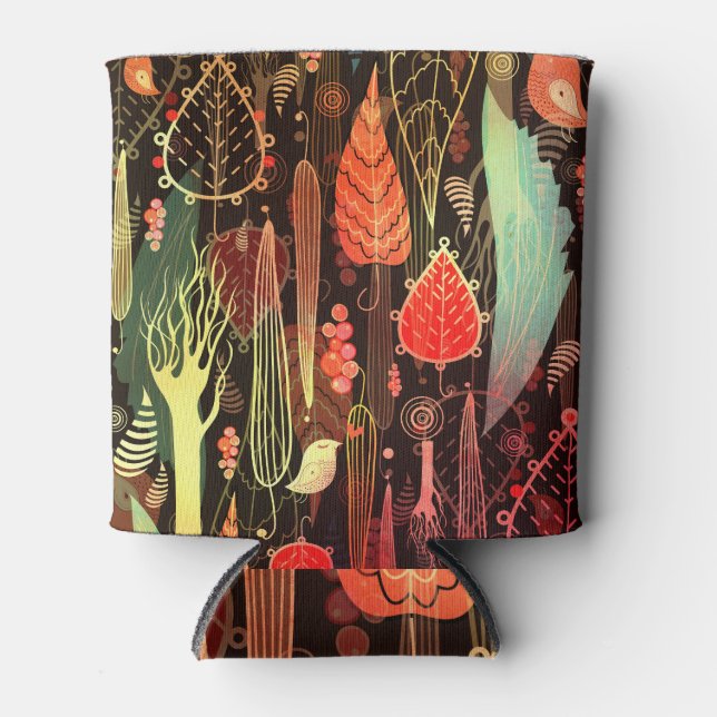 Porta-lata Folhas de outono: padrão sem costura escuro. (Frente)