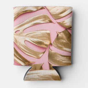 Porta-lata Folhas Douradas de Monstera: Pastel Rosa.