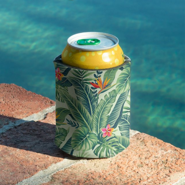 Porta-lata Folhas e flores tropicais de banana monstera (Piscina in situ)