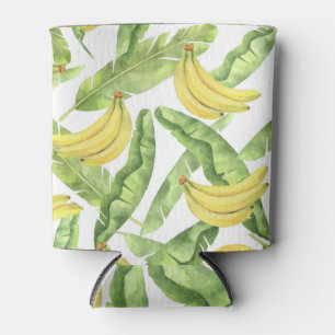 Porta-lata Folhas tropicais, bananas, padrão de aquarela.