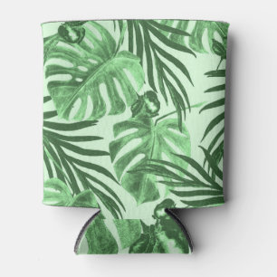 Porta-lata Folhas tropicais e flores, padrão de aquarela.