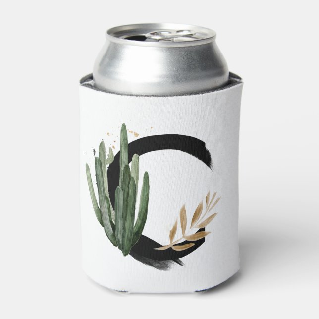 Porta-lata Folhas Tropicais Faux Gold Foil - Letra C Monogram (Can Front)