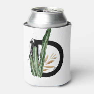 Porta-lata Folhas Tropicais Faux Gold Foil - Letra D Monogram